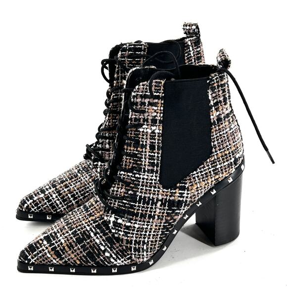Charles David Debate Houndstooth Boots 7 NWOT Plaid Ankle Booties Heel Lace Up - Picture 1 of 7